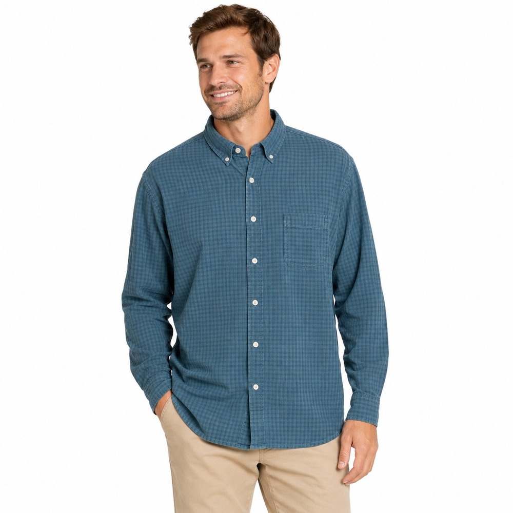 St Johns Bay Button Down Mens 3XLT Blue Gingham Good Big and Tall Long Sleeve